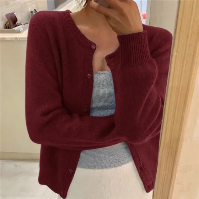 Soft Knit Button Cardigan with Round Neckline 6