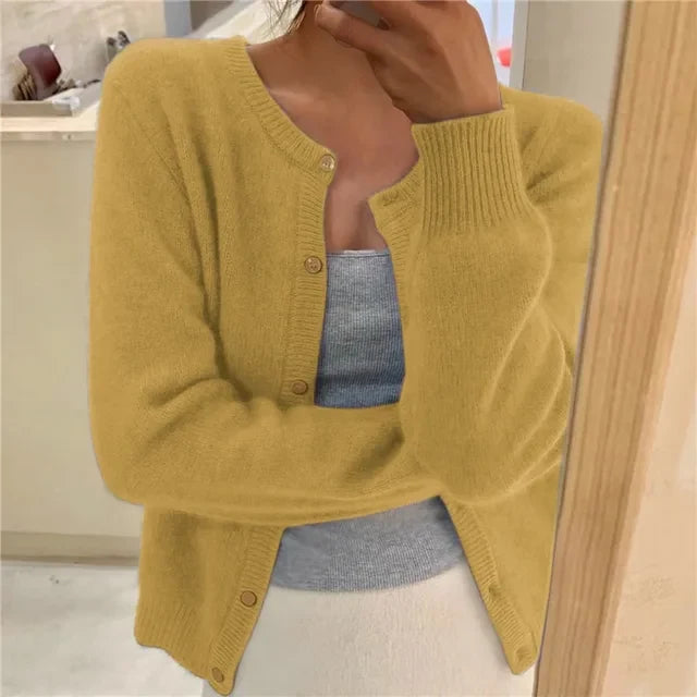 Soft Knit Button Cardigan with Round Neckline 5