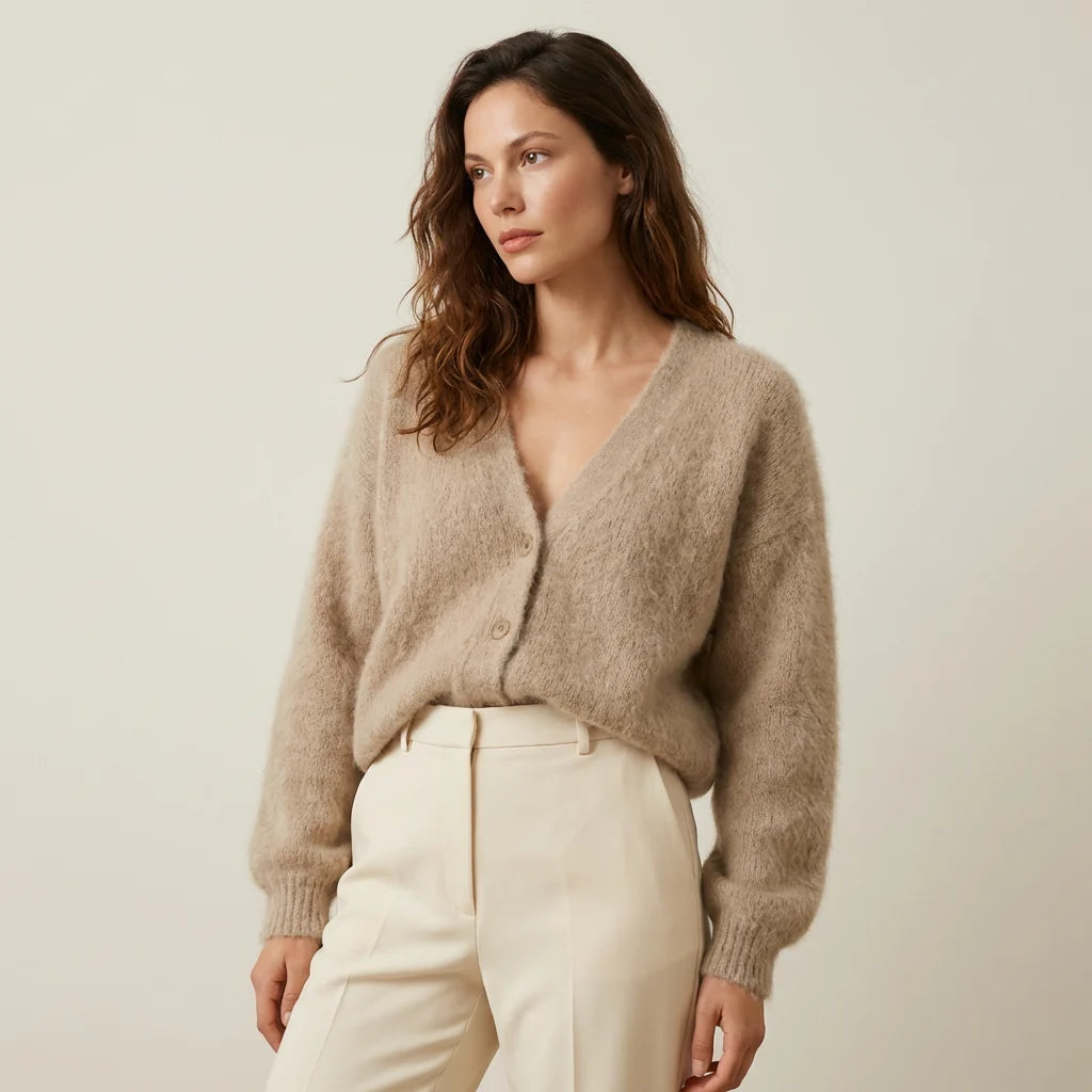 Soft Knit Cardigan with V-Neckline and Button Front 0