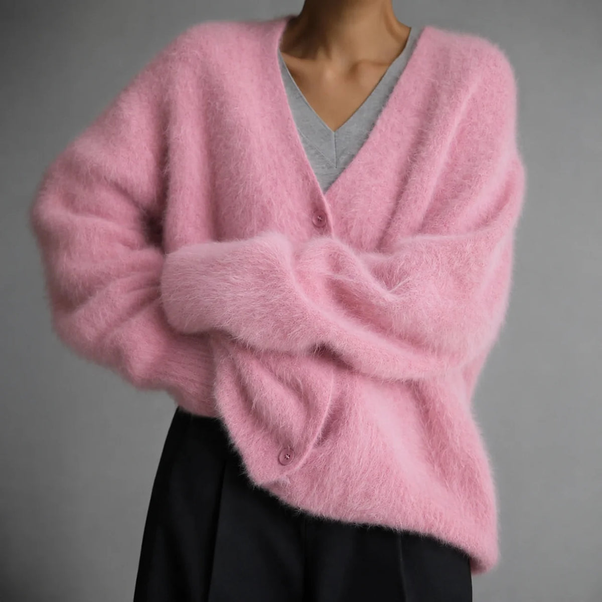 Soft Knit Cardigan with V-Neckline and Button Front 8