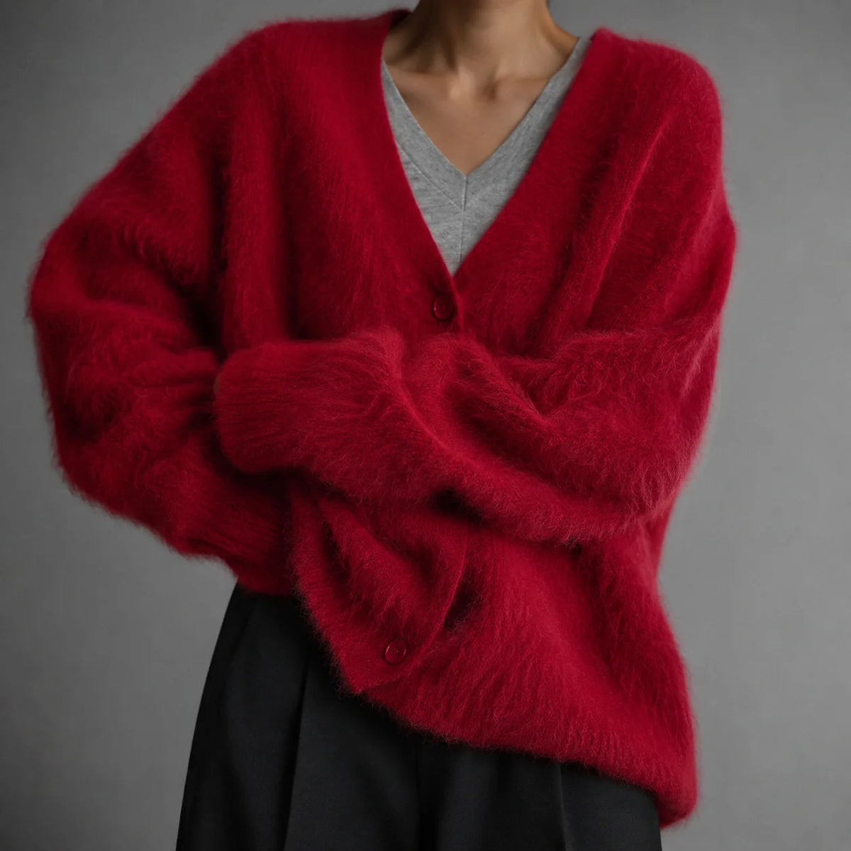 Soft Knit Cardigan with V-Neckline and Button Front 9