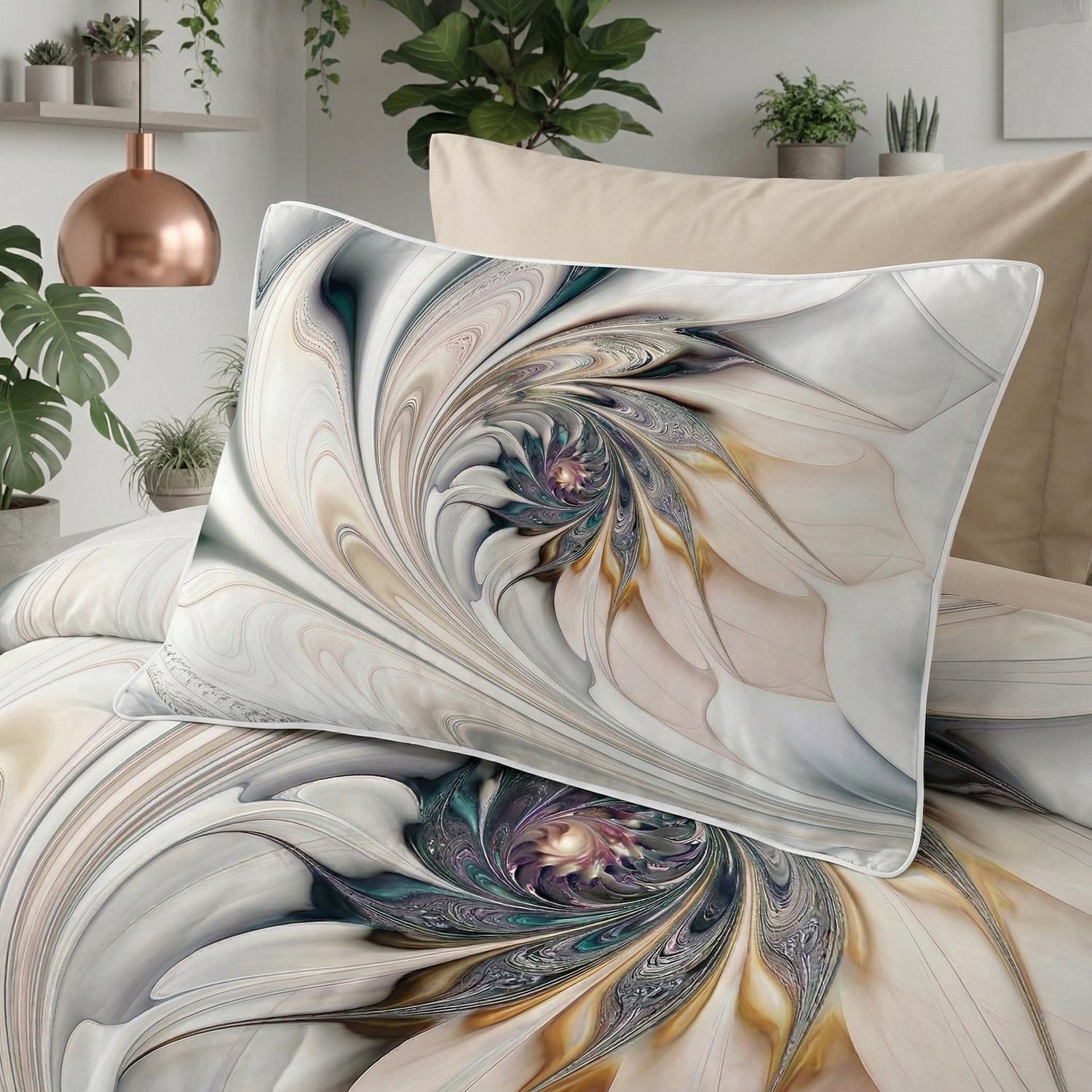 Spiral floral printed duvet cover set with elegant blue and white patterns.