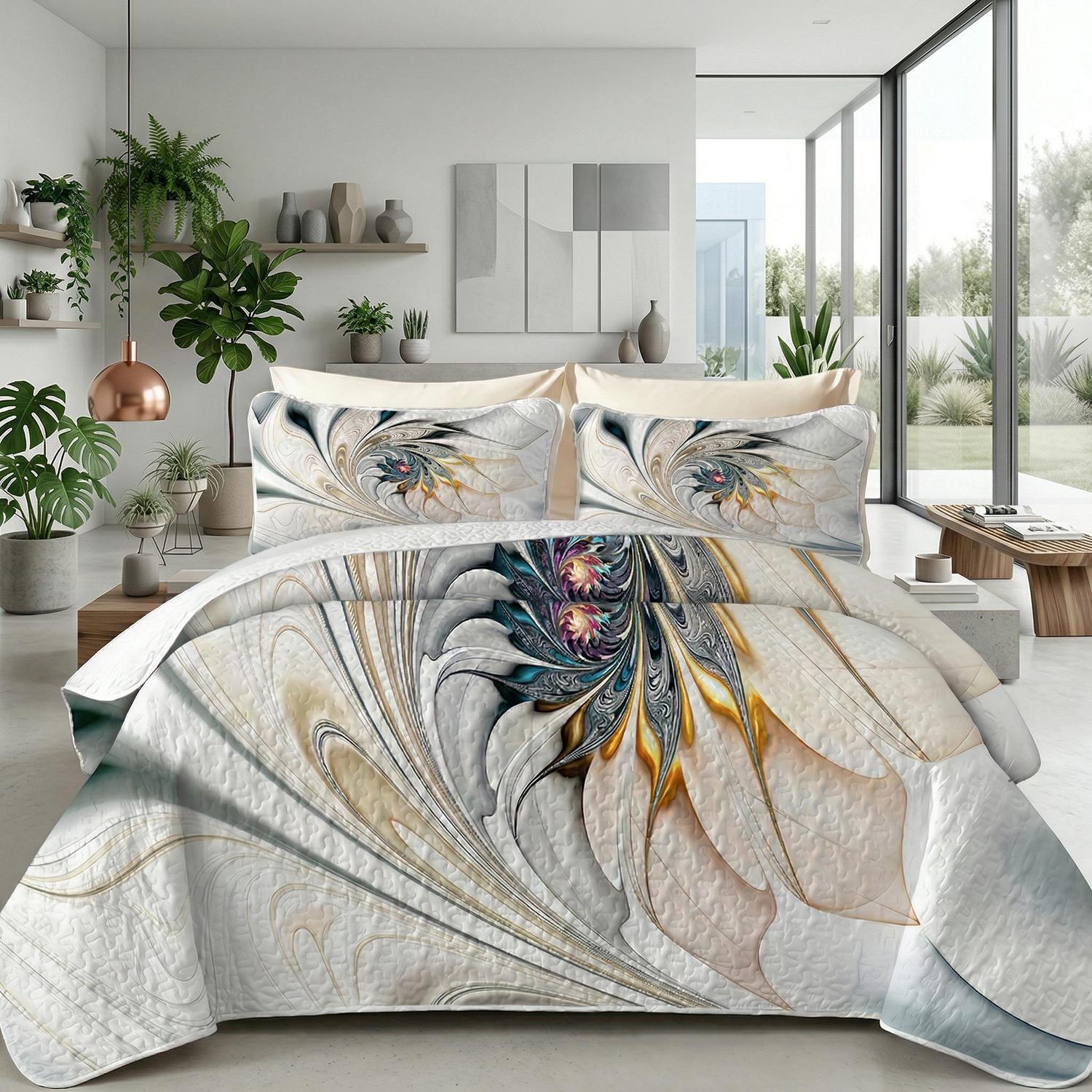 Elegant spiral floral printed duvet cover in soft microfiber, featuring a modern aesthetic.