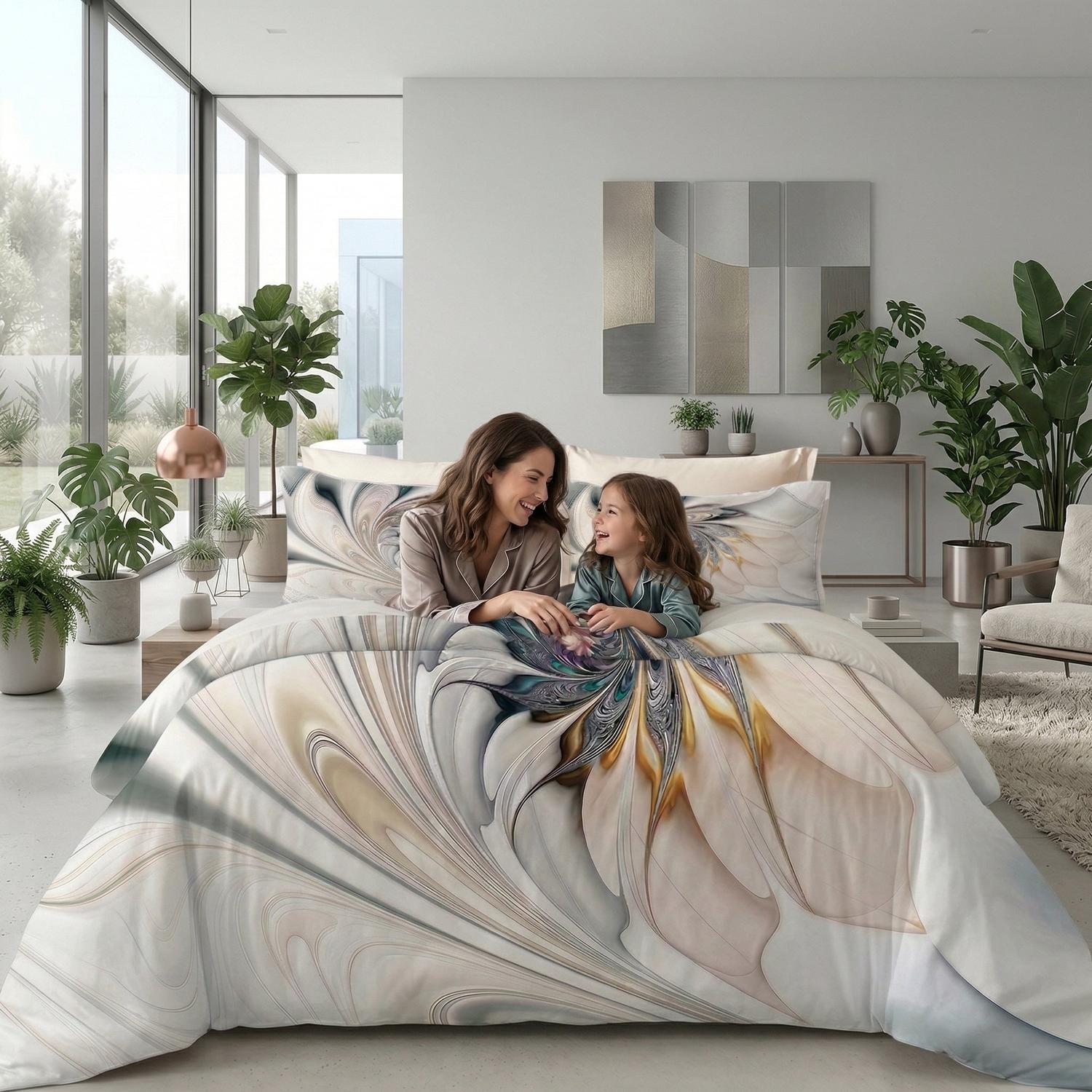 Twin size spiral floral printed duvet cover set with elegant patterns.