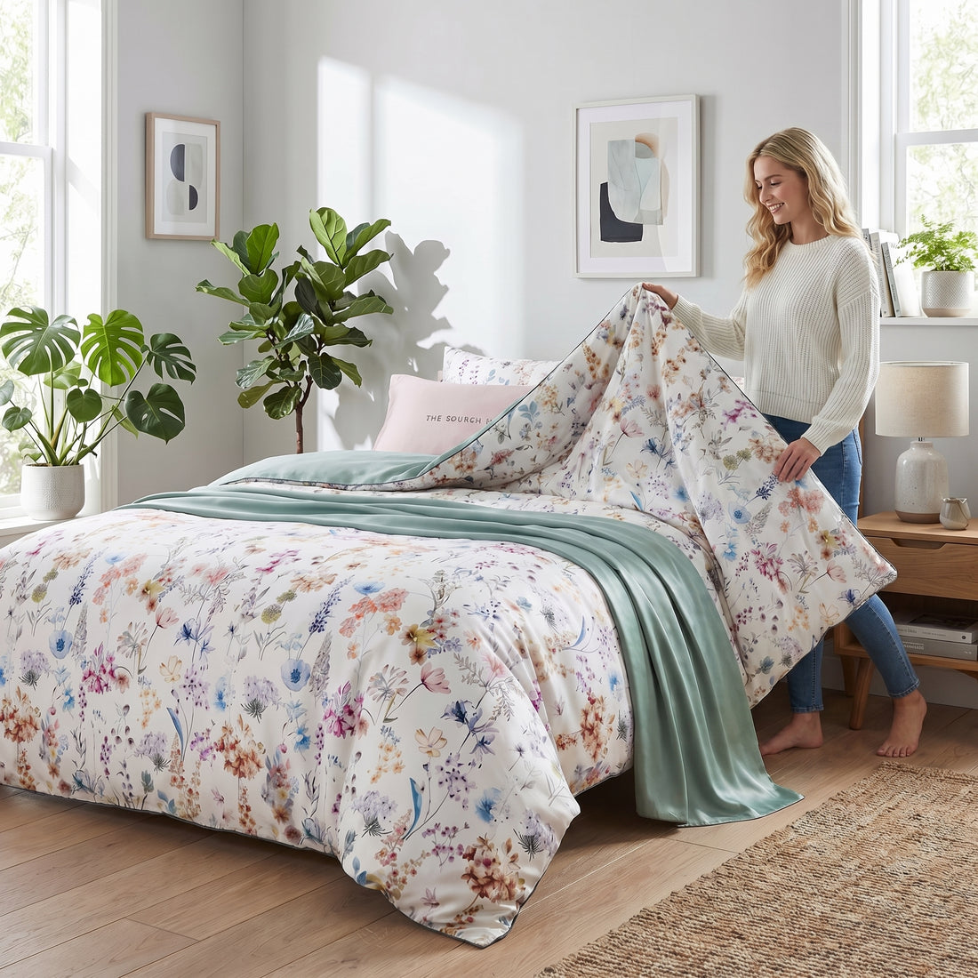 Spring Flowers Bedding Set - Floral Duvet Covers in Soft Pastels-Duvet Covers-Glompi-Double-Fitted-Glompi
