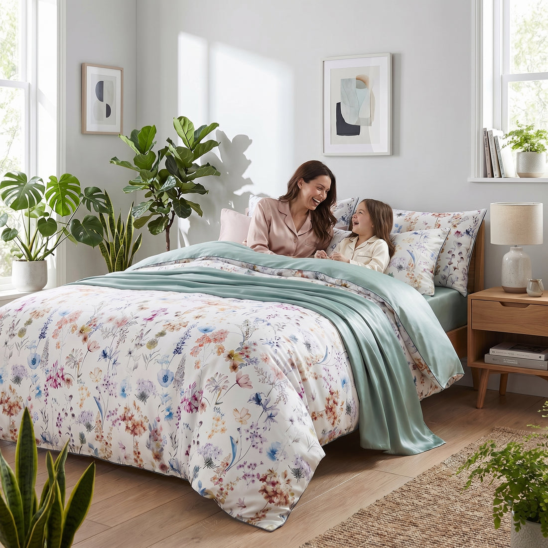 Spring Flowers Bedding Set - Floral Duvet Covers in Soft Pastels-Duvet Covers-Glompi-Double-Fitted-Glompi