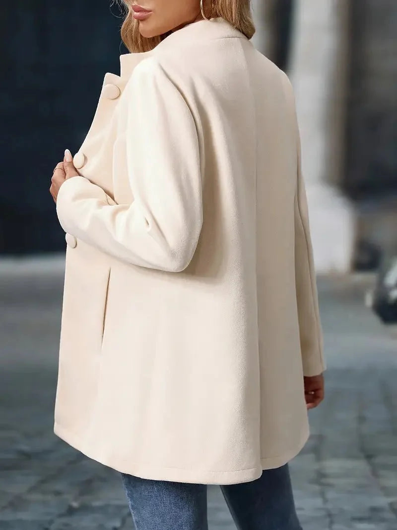 Stand Collar Tailored Coat with Button Closure and Pockets 3