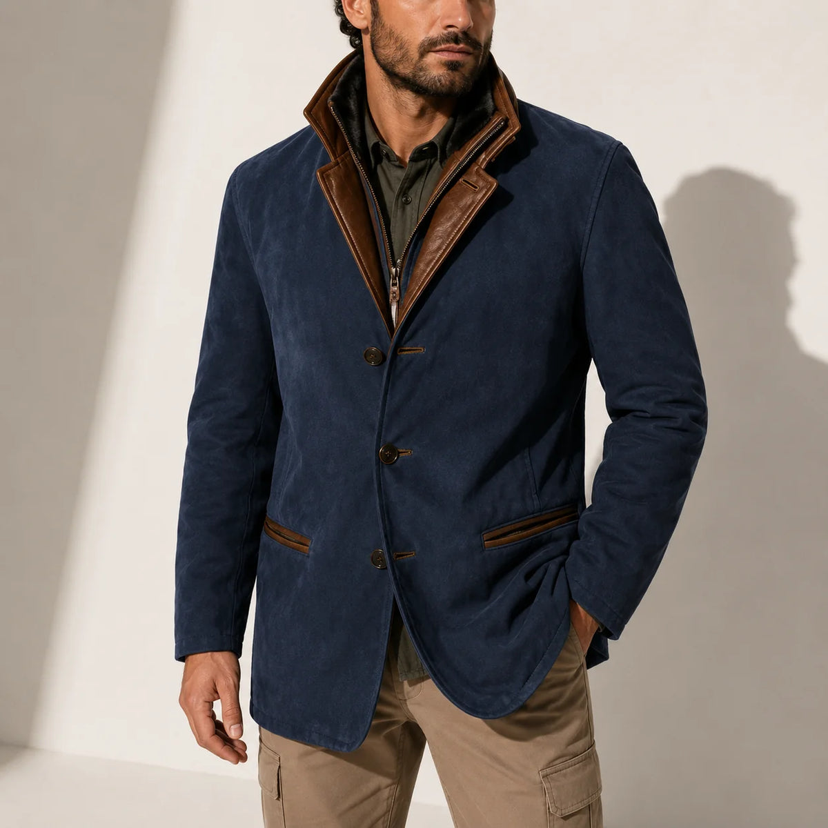 Suede Stand Collar Men's Winter Jacket 0