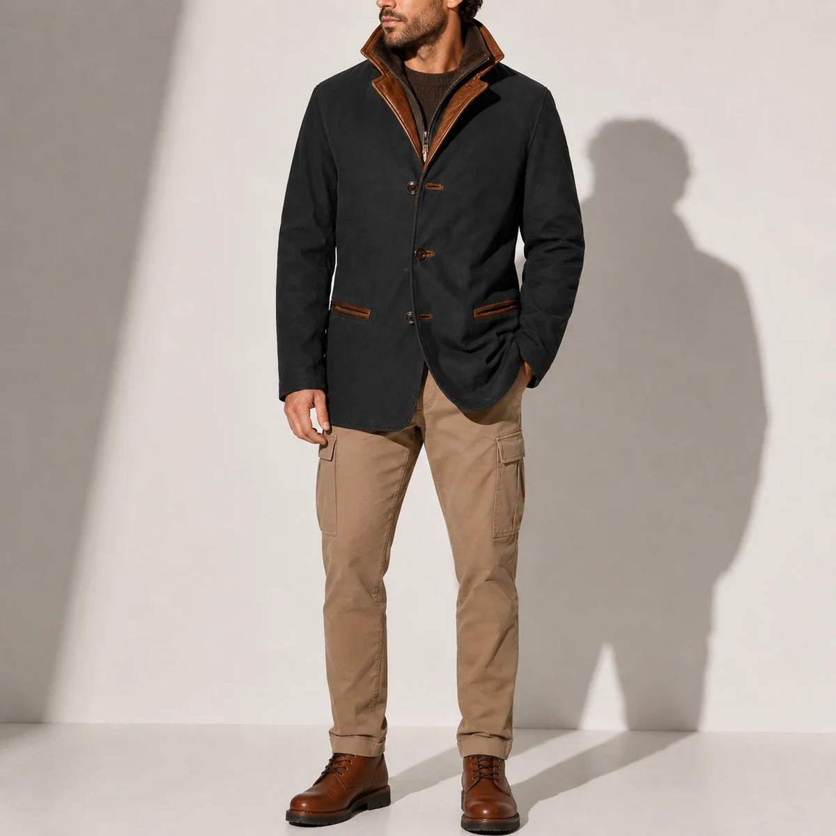 Suede Stand Collar Men's Winter Jacket 2