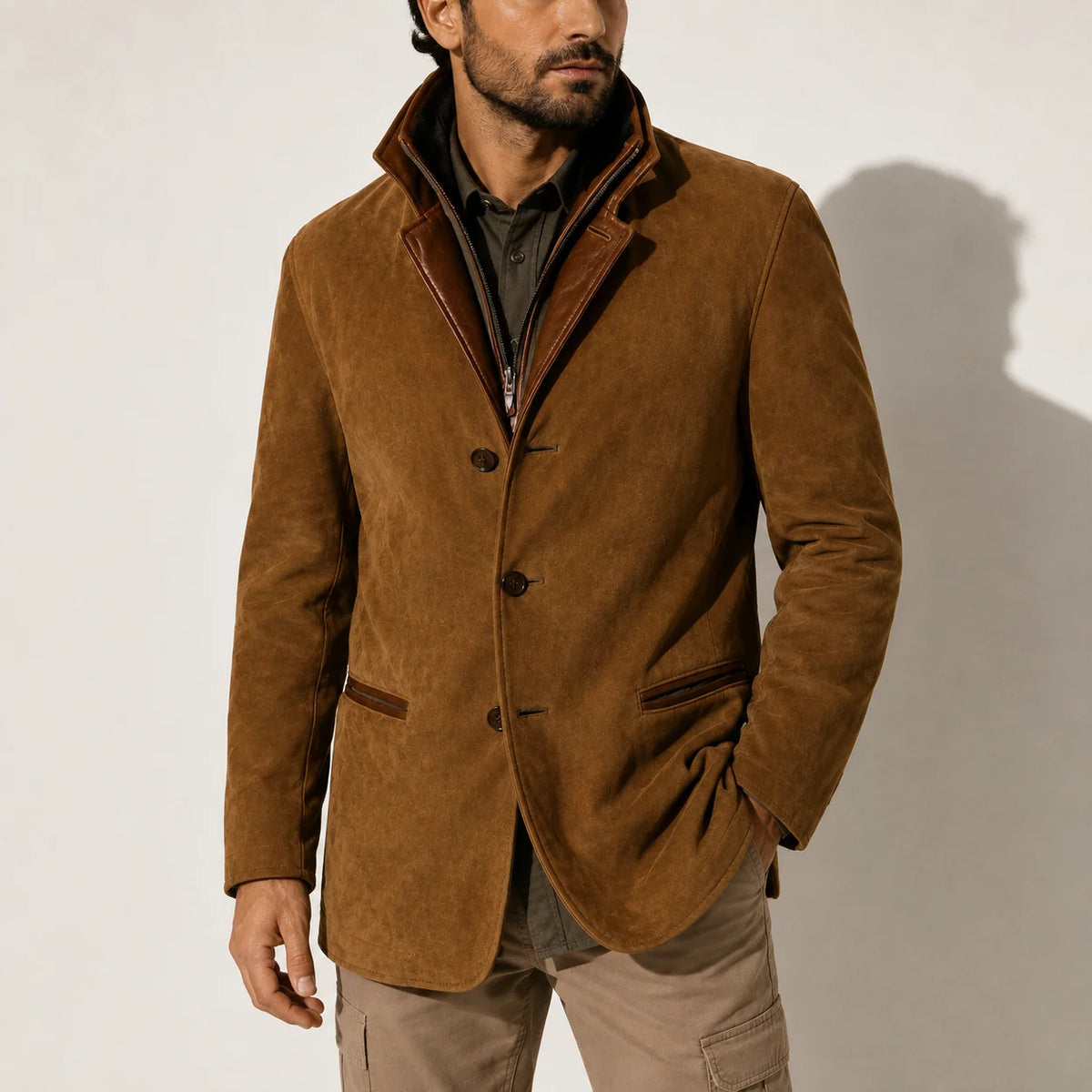 Suede Stand Collar Men's Winter Jacket 4