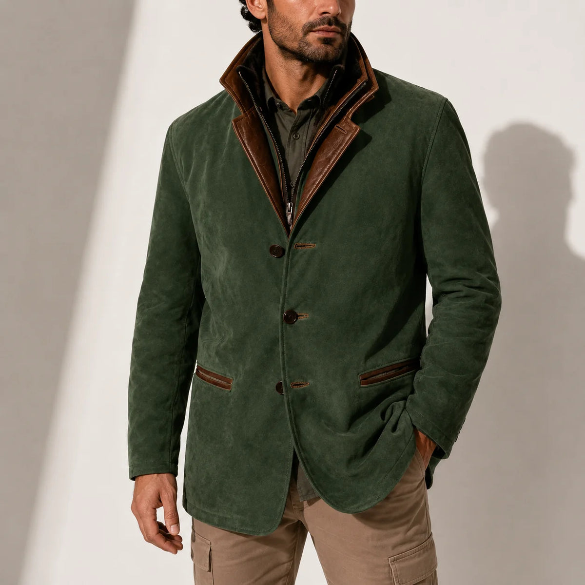 Suede Stand Collar Men's Winter Jacket 5