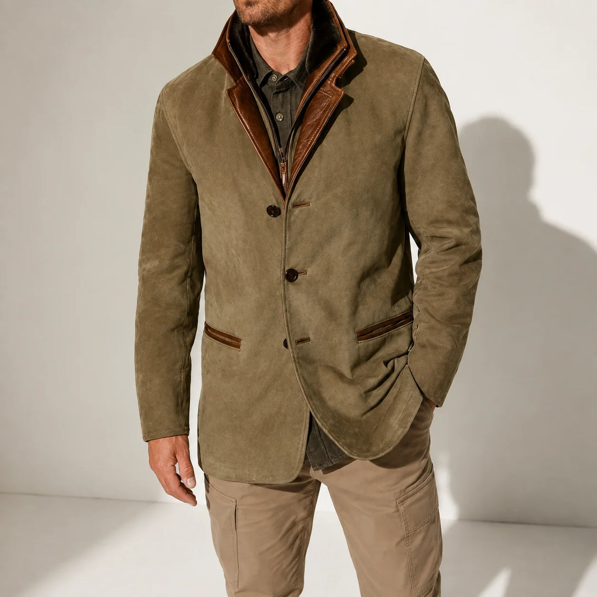 Suede Stand Collar Men's Winter Jacket 7