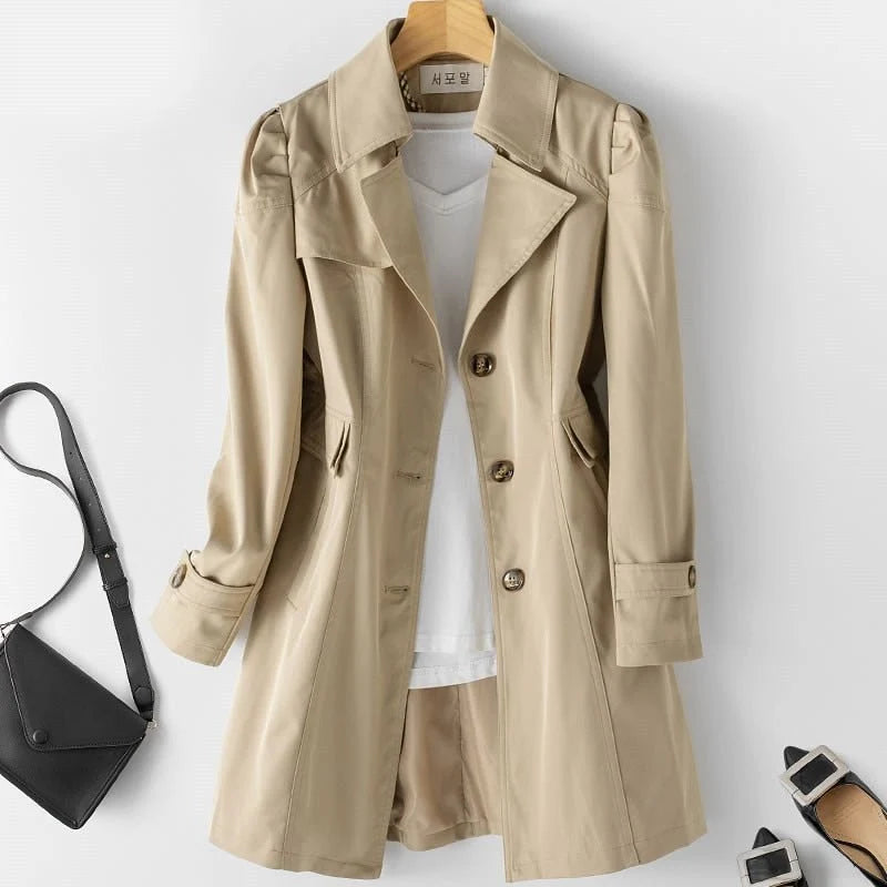 Tailored Trench Coat with Puff Shoulders 0