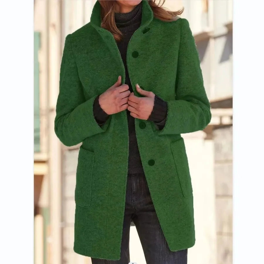 Tailored Wool Blend Coat with Stand Collar and Pockets 4