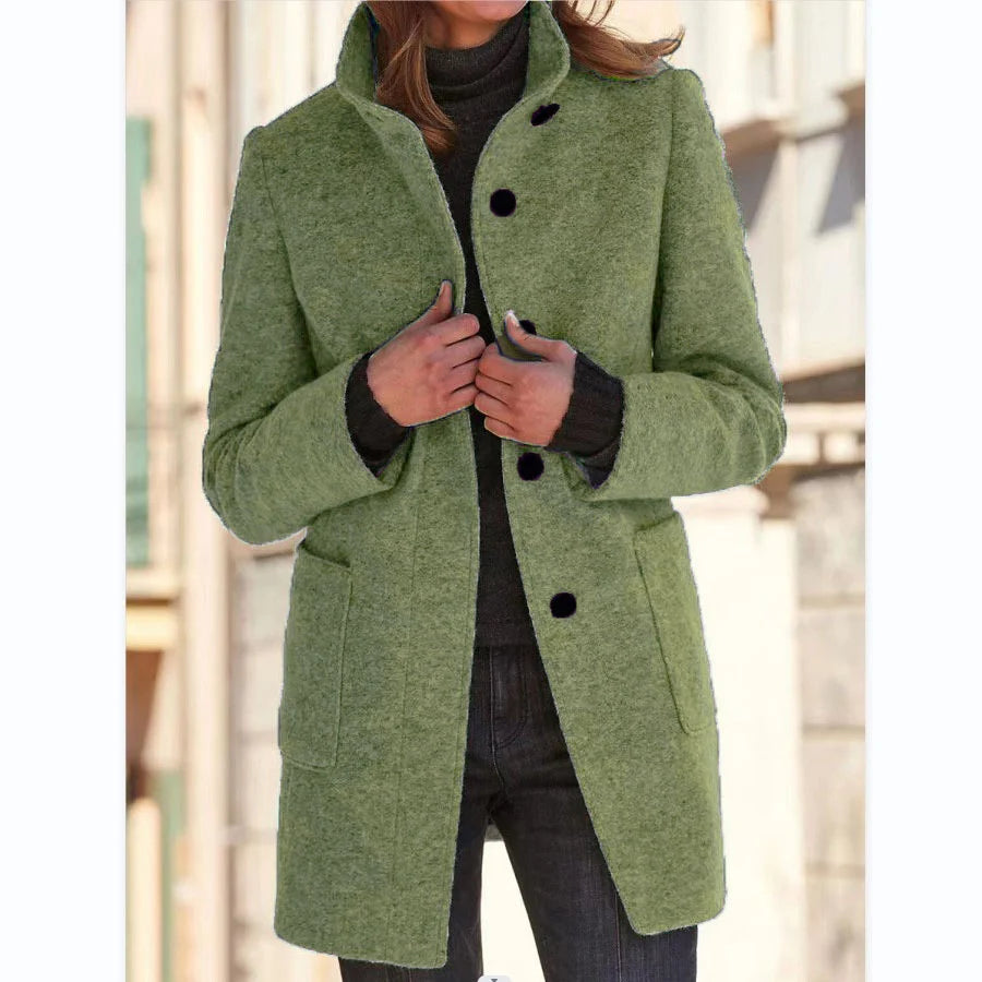 Tailored Wool Blend Coat with Stand Collar and Pockets 9