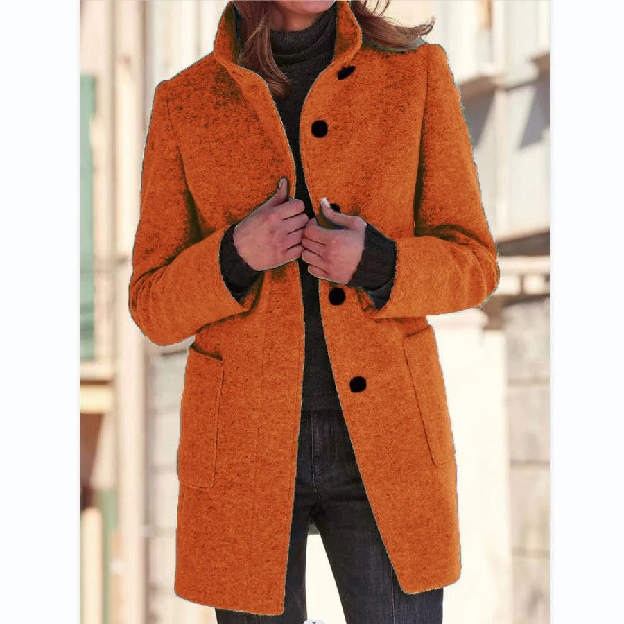 Tailored Wool Blend Coat with Stand Collar and Pockets 8