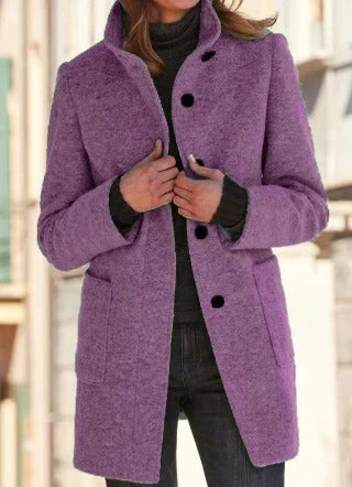 Tailored Wool Blend Coat with Stand Collar and Pockets 5