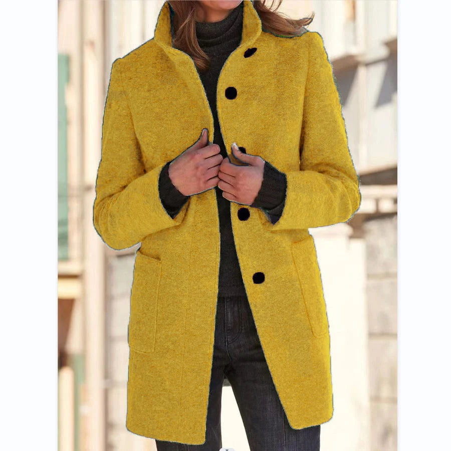 Tailored Wool Blend Coat with Stand Collar and Pockets 10