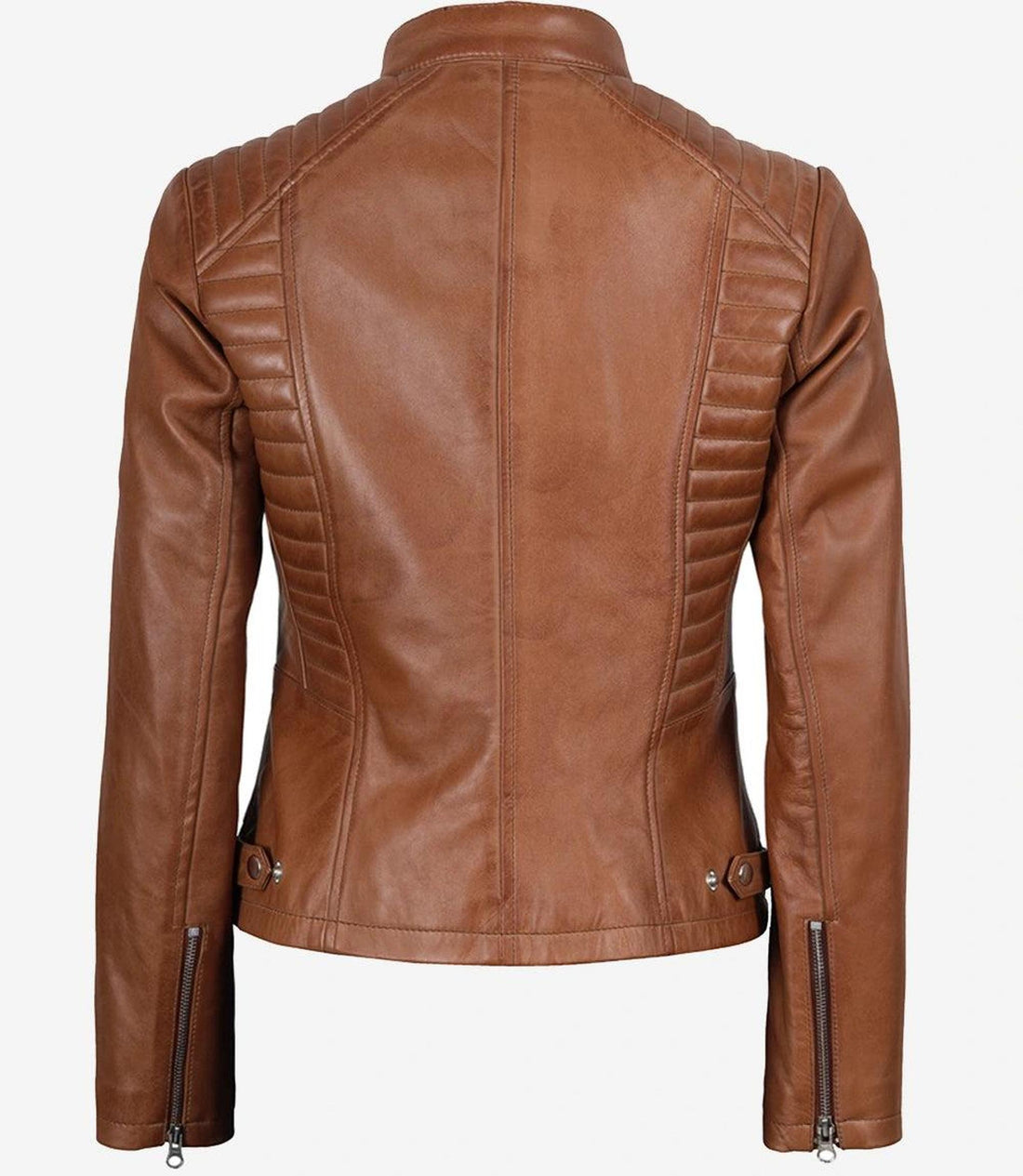 Tan Lambskin Leather Biker Jacket with Padded Shoulders-Leather Jackets-Glompi-XS-Glompi