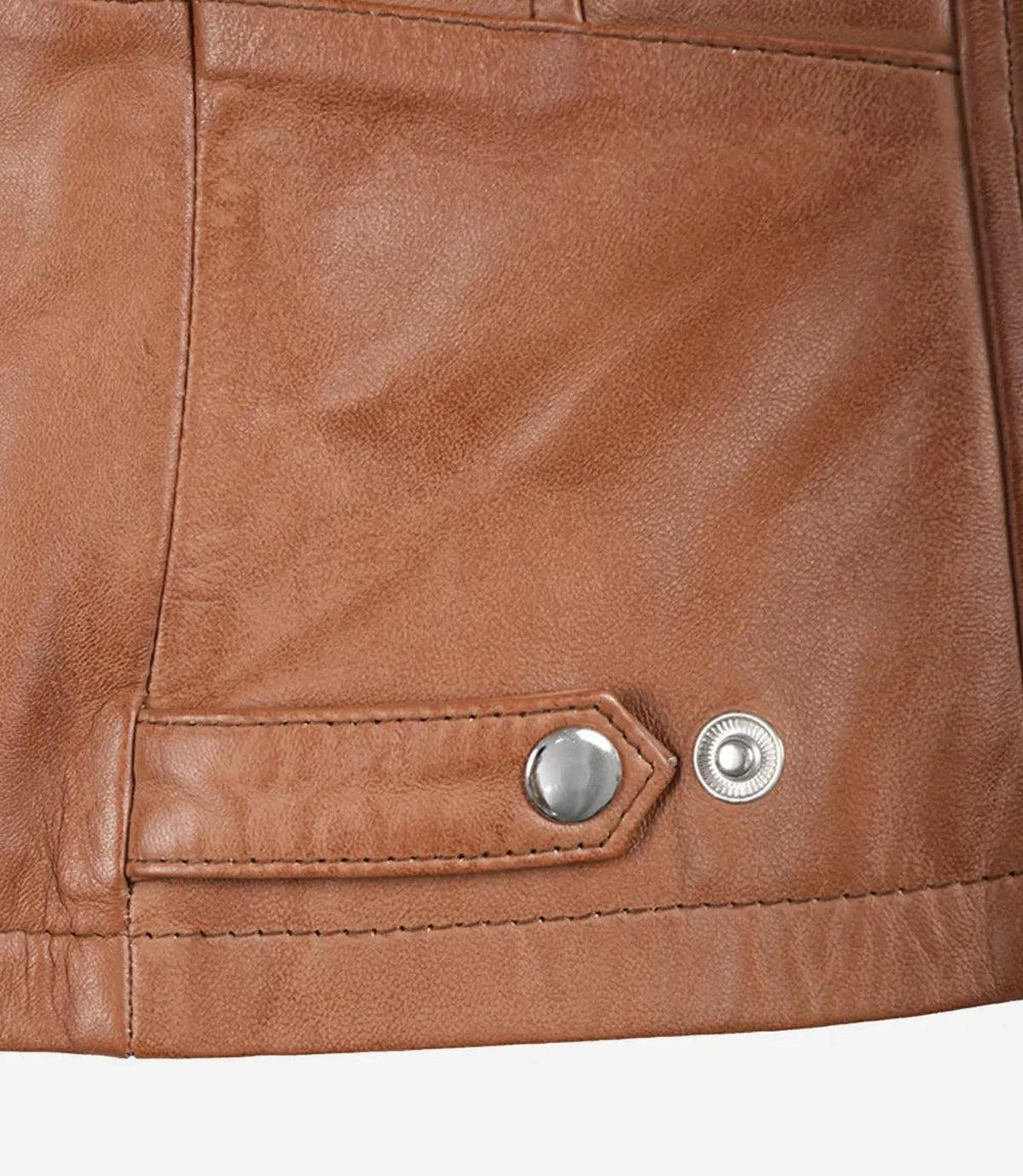 Tan Lambskin Leather Biker Jacket with Padded Shoulders-Leather Jackets-Glompi-Glompi