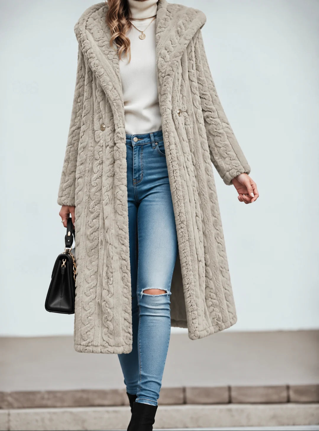 Textured Swirl Longline Hooded Teddy Coat 3