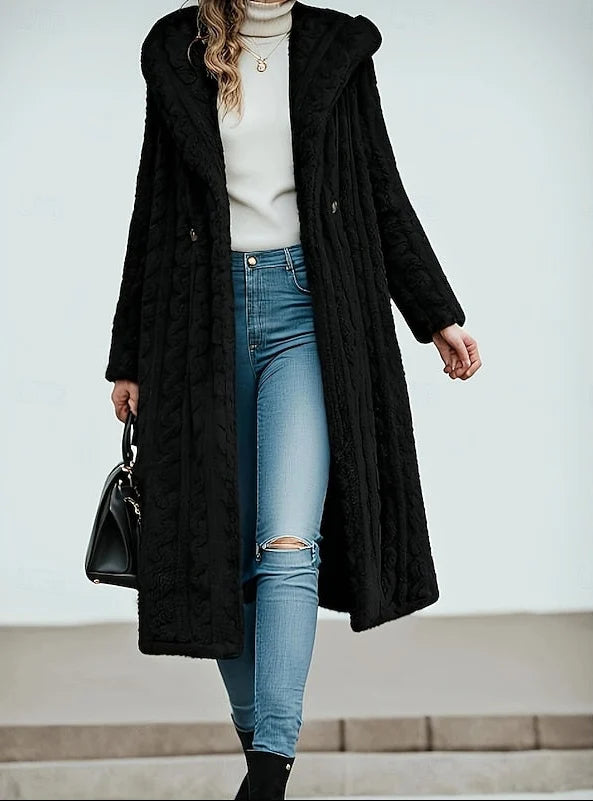 Textured Swirl Longline Hooded Teddy Coat 0
