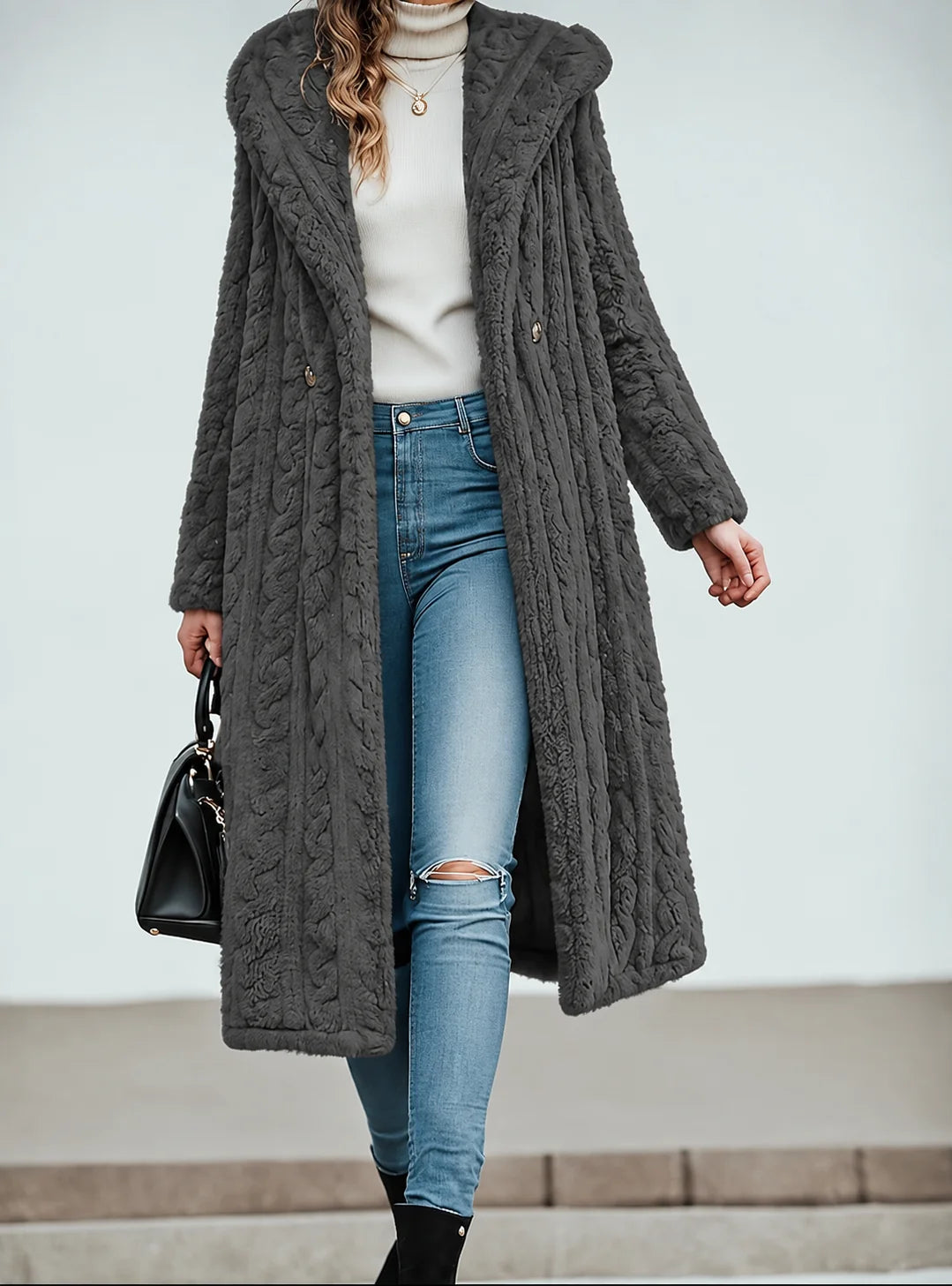 Textured Swirl Longline Hooded Teddy Coat 4