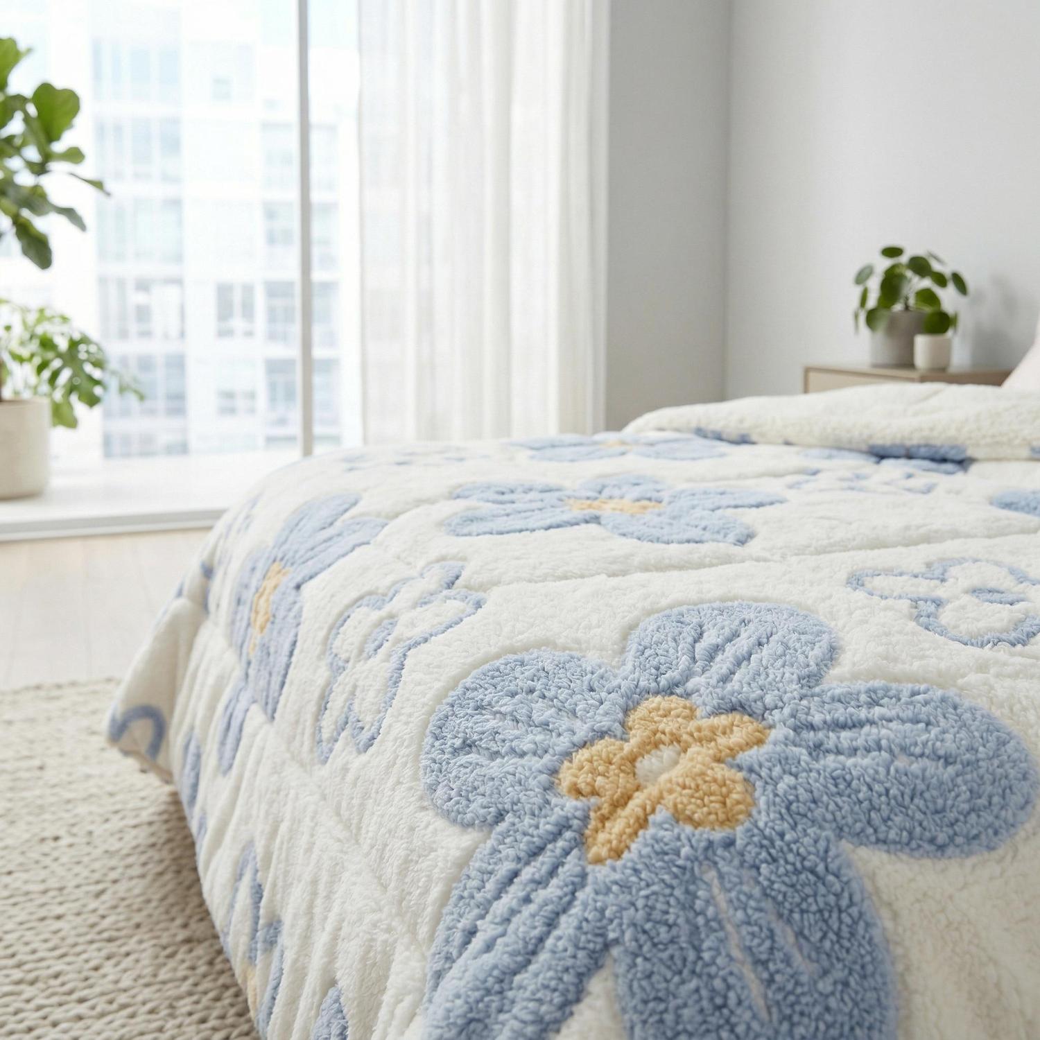 Soft, neutral-toned thickened winter quilt set with two pillowcases, perfect for cozy warmth.