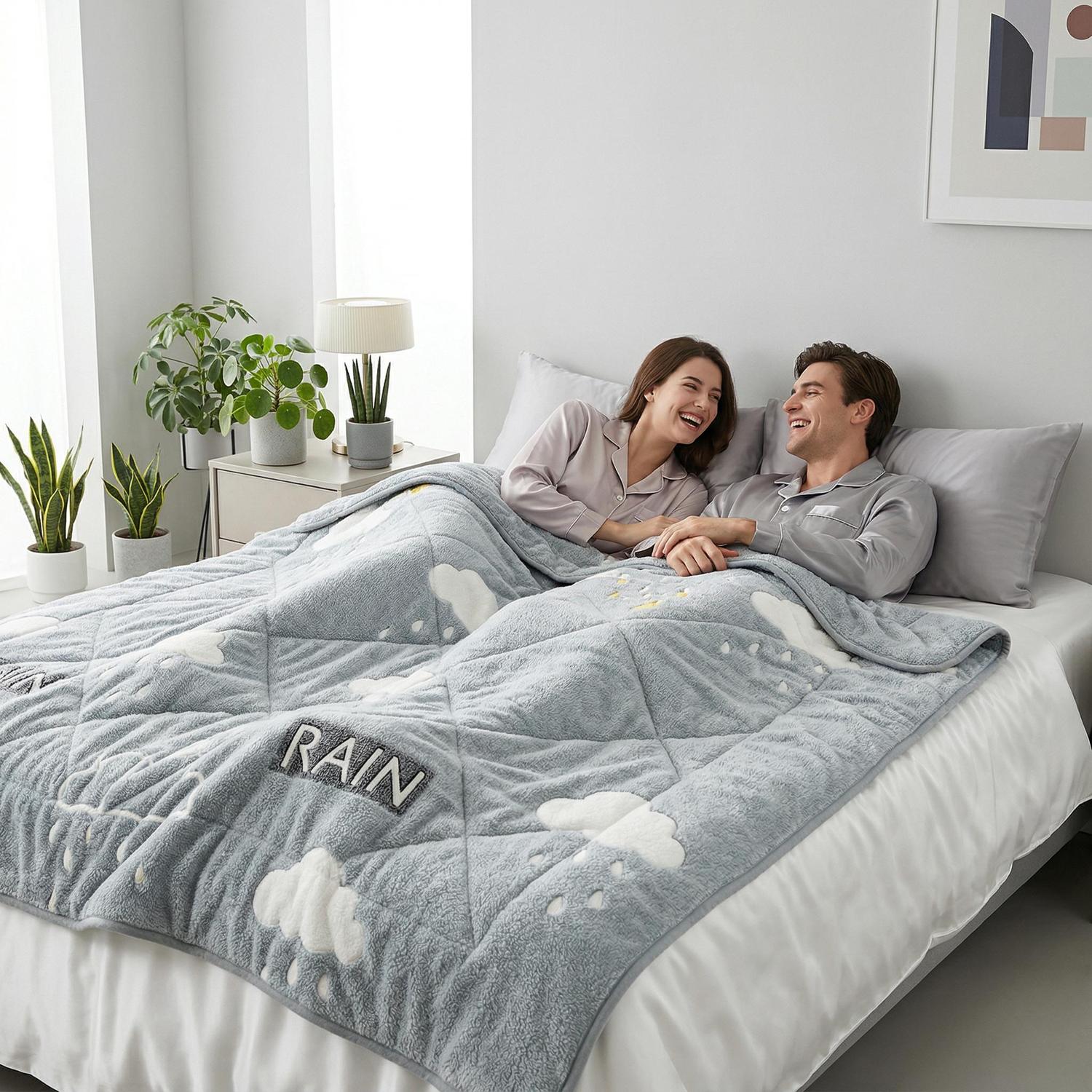 Soft white cloud thickened winter quilt set with two pillowcases, perfect for cozy warmth.