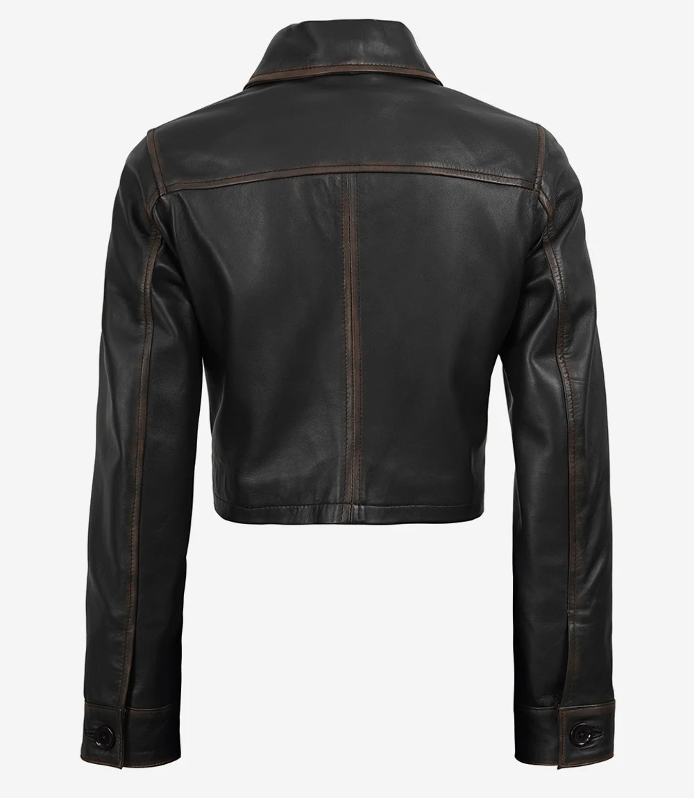 Vintage Brown Leather Jacket for Women with Cropped Fit-Leather Jackets-Glompi-Glompi