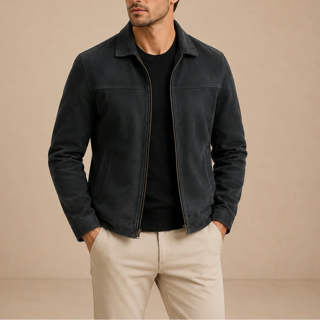Vintage Suede Zip-Up Jacket for Men 0