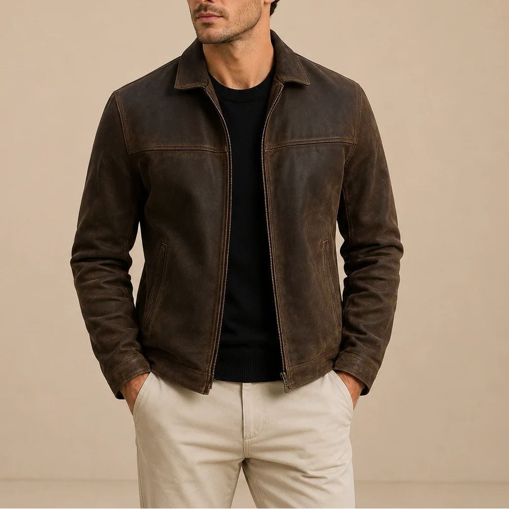 Vintage Suede Zip-Up Jacket for Men 0