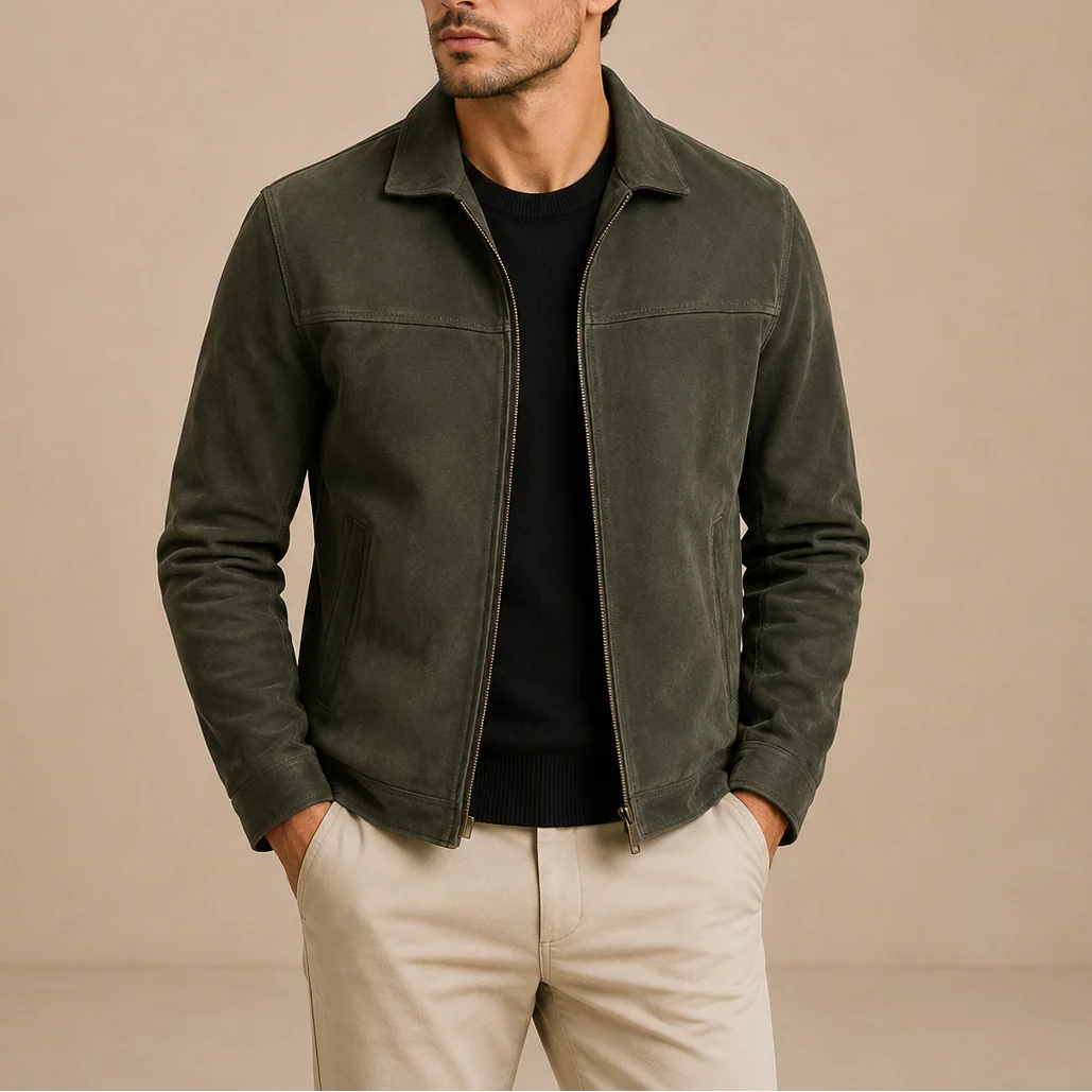 Vintage Suede Zip-Up Jacket for Men 2