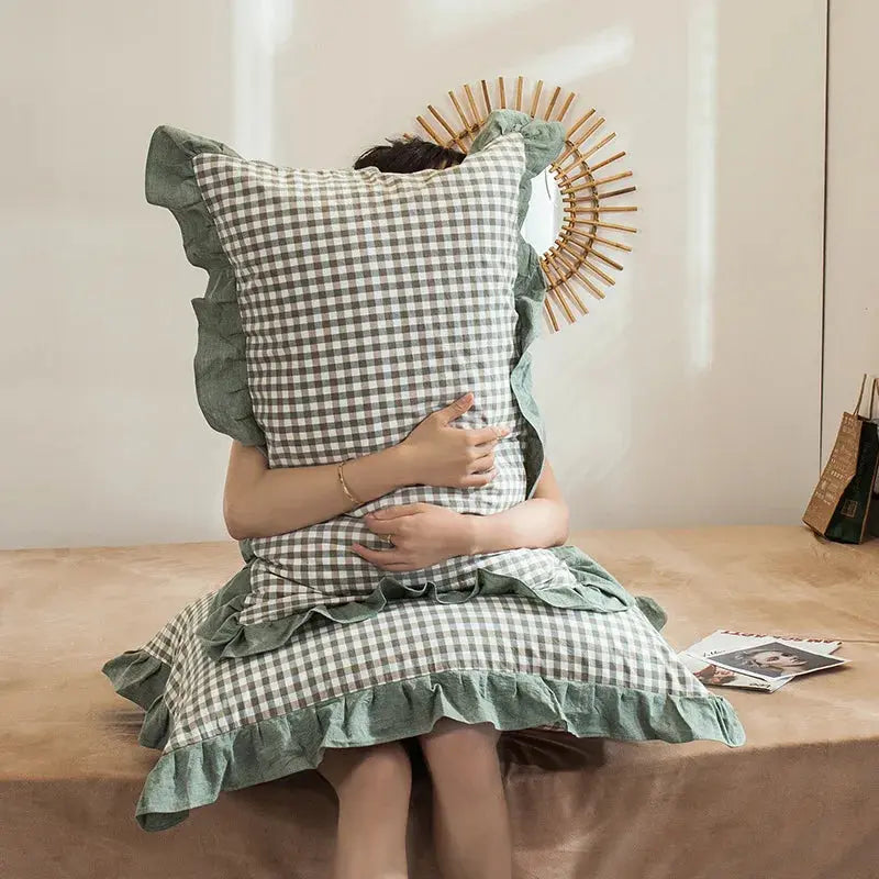 Washed Cotton Plaid Pillowcase Set