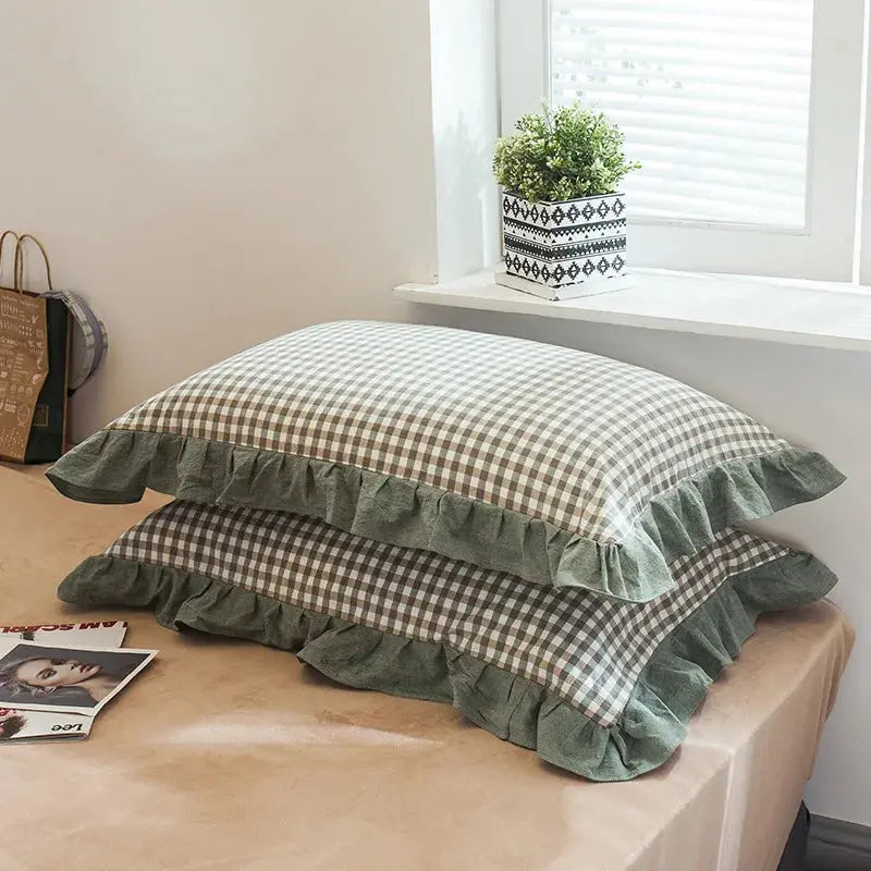 Washed Cotton Plaid Pillowcase Set