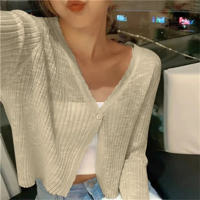 Wavy Edge Cropped Cardigan Sweater for Women 6