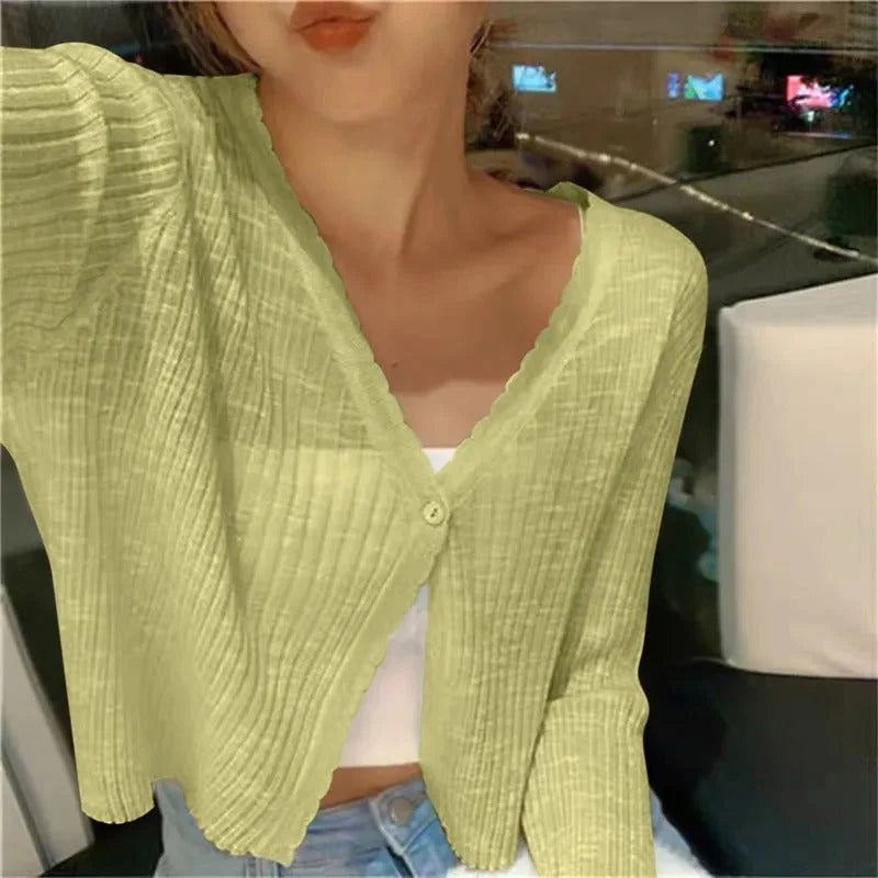 Wavy Edge Cropped Cardigan Sweater for Women 2