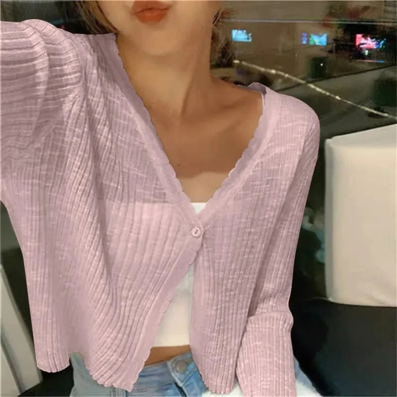 Wavy Edge Cropped Cardigan Sweater for Women 3