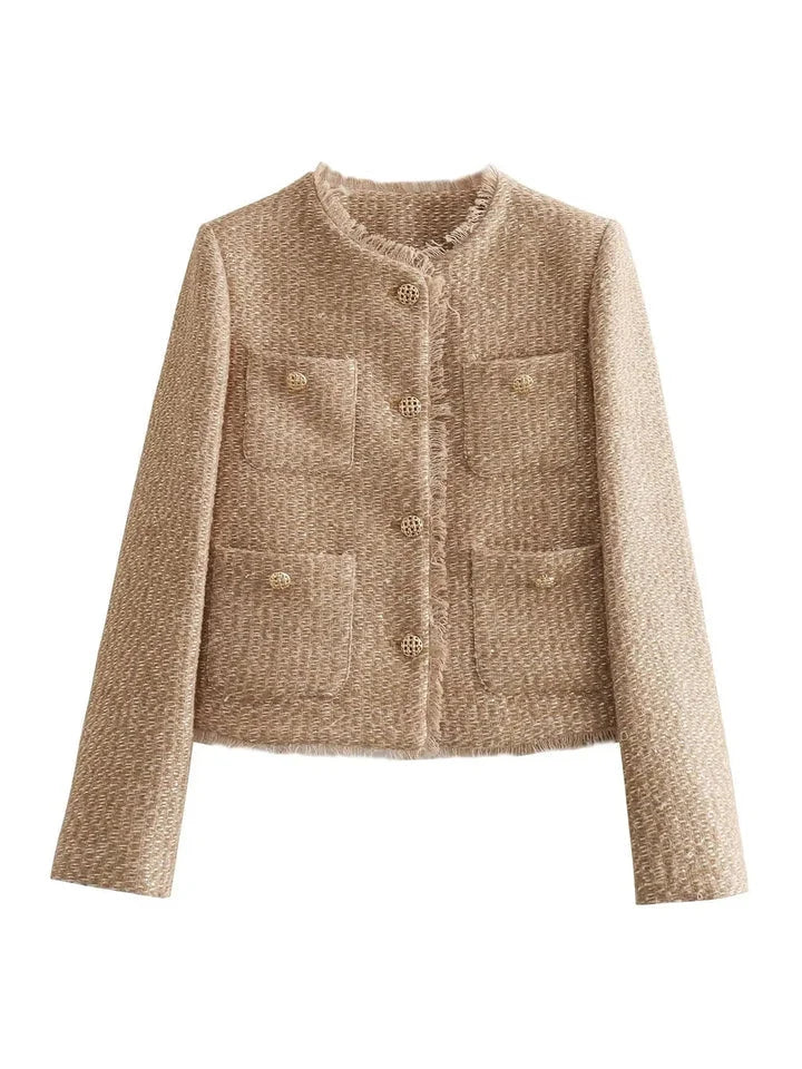 Women's Casual Tweed Jacket with Button Details 2