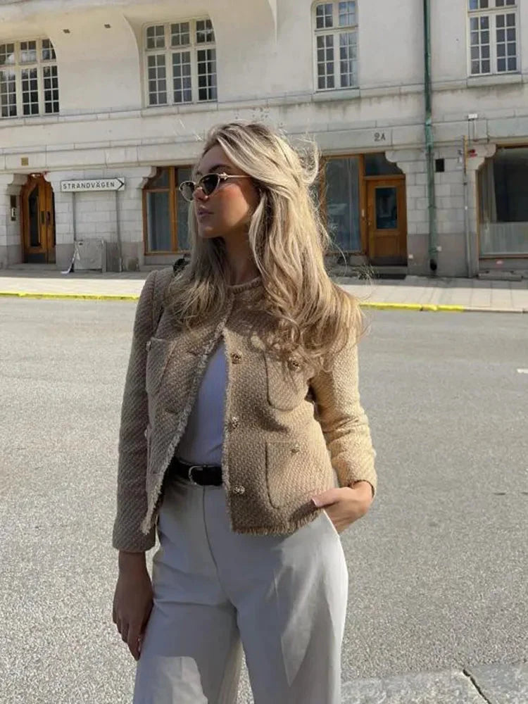 Women's Casual Tweed Jacket with Button Details 6