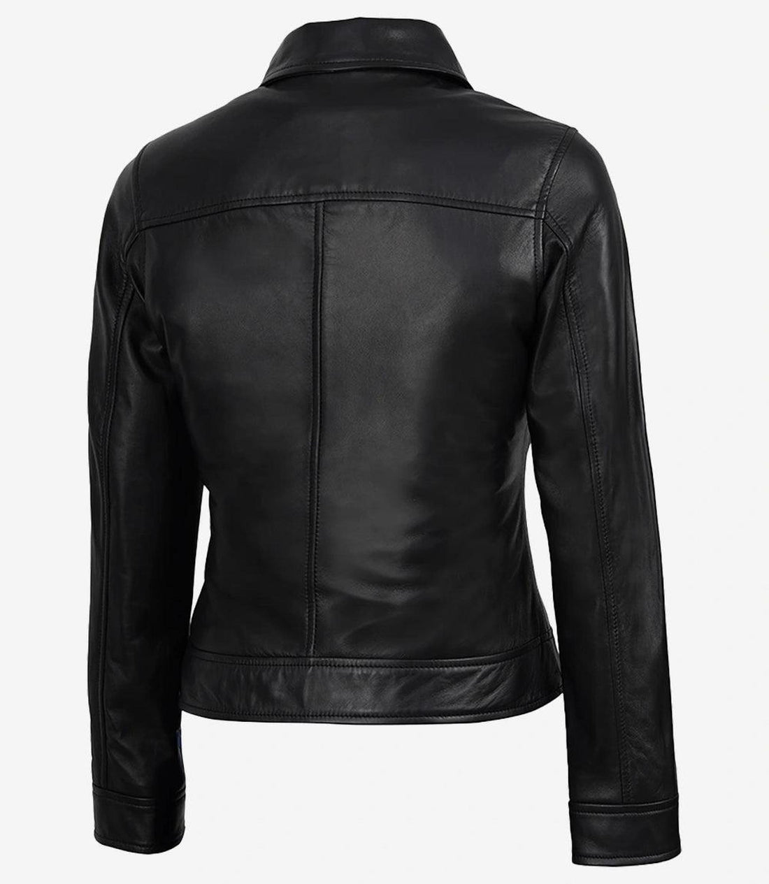 Women's Black Harrington Leather Jacket with Classic Collar-Leather Jackets-Glompi-XS-Glompi
