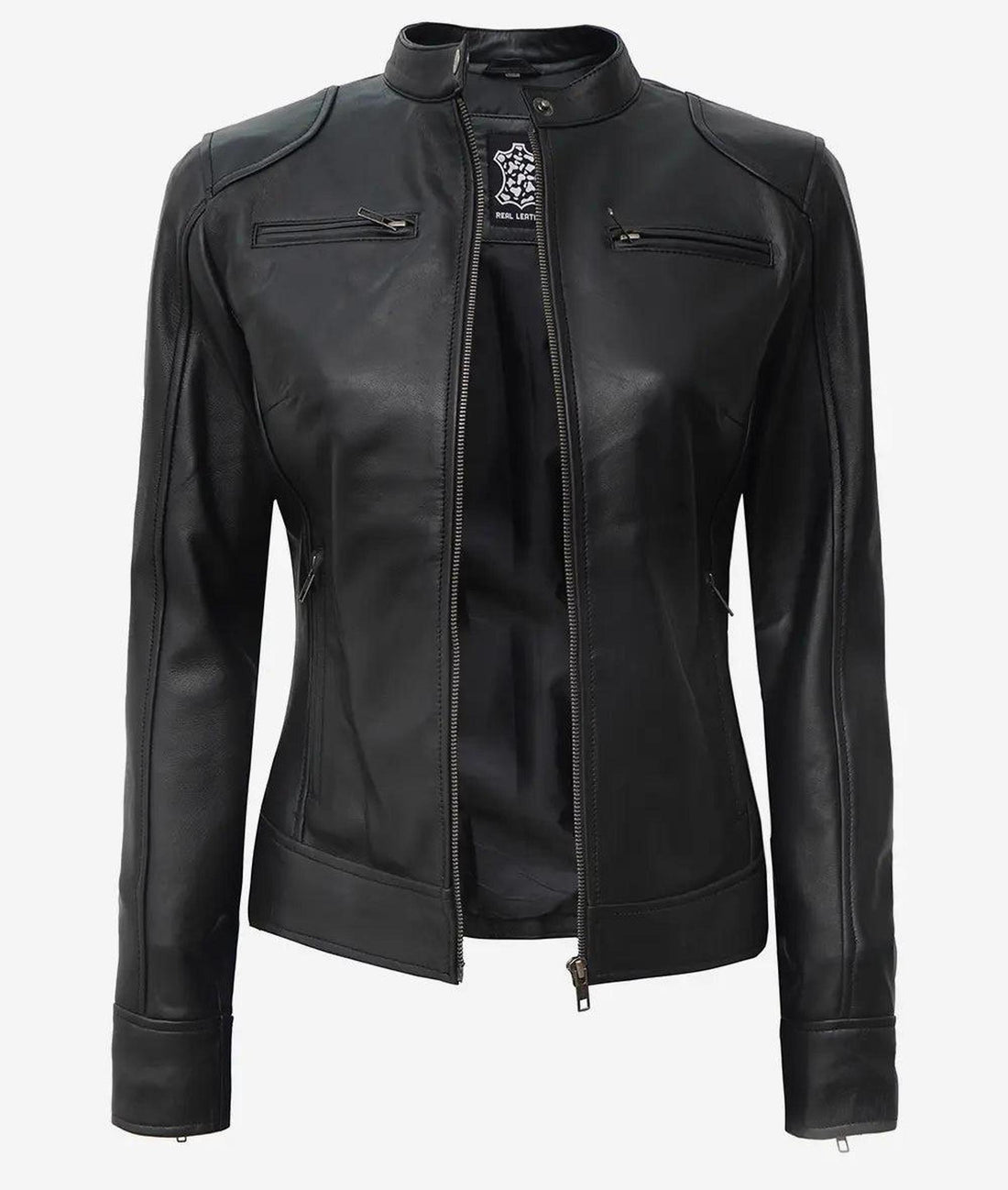 Women's Black Lambskin Leather Biker Jacket 2