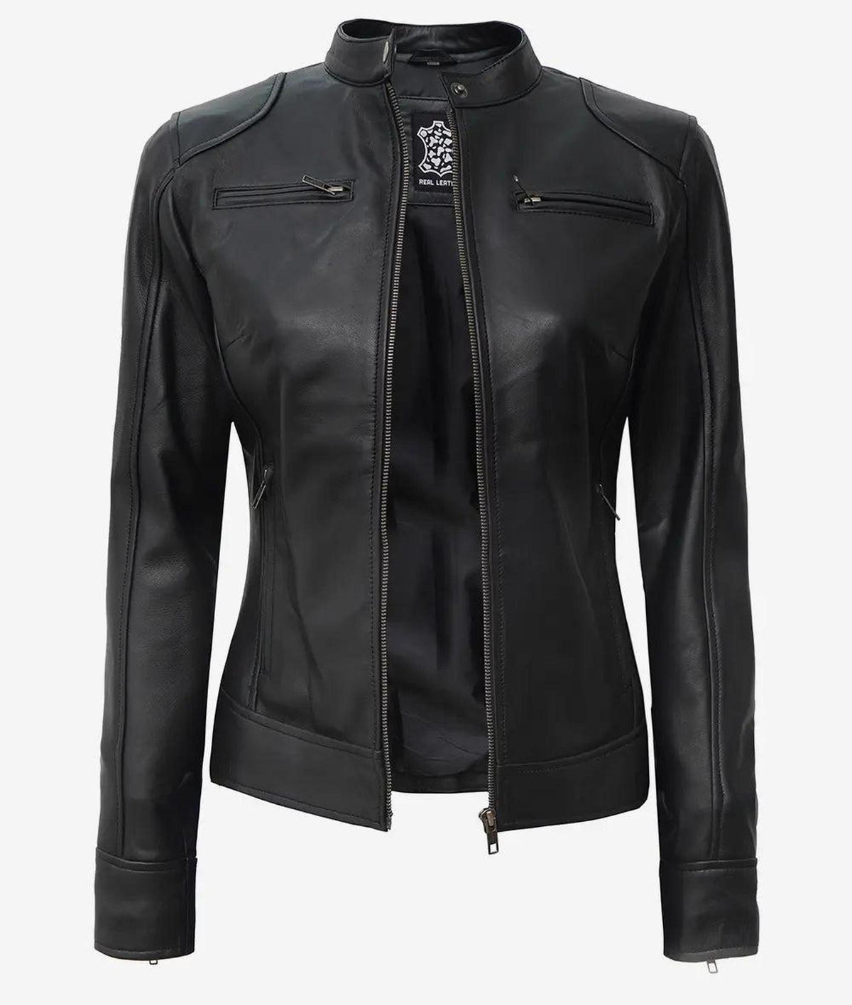 Women's Black Lambskin Leather Biker Jacket 3