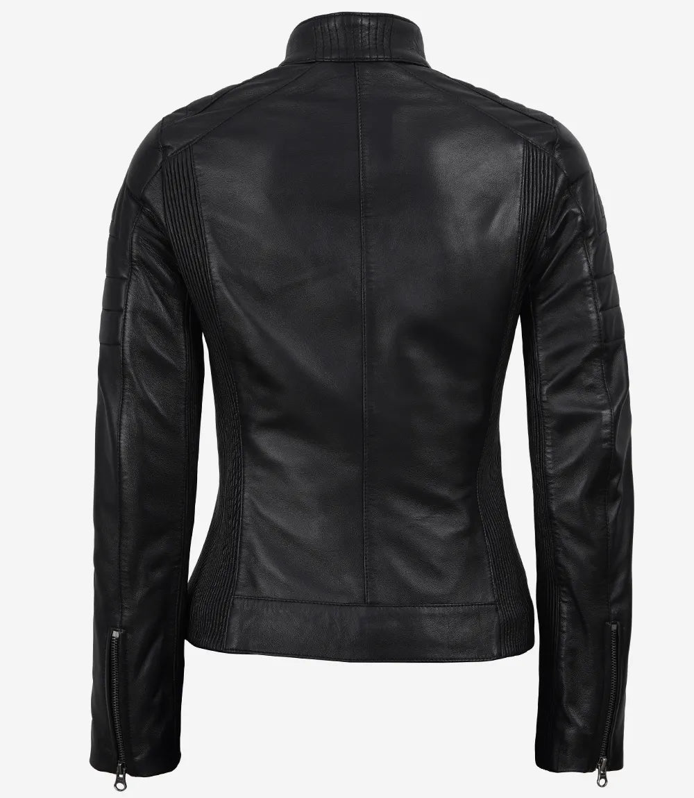 Women's Black Lambskin Leather Biker Jacket-Leather Jackets-Glompi-Glompi