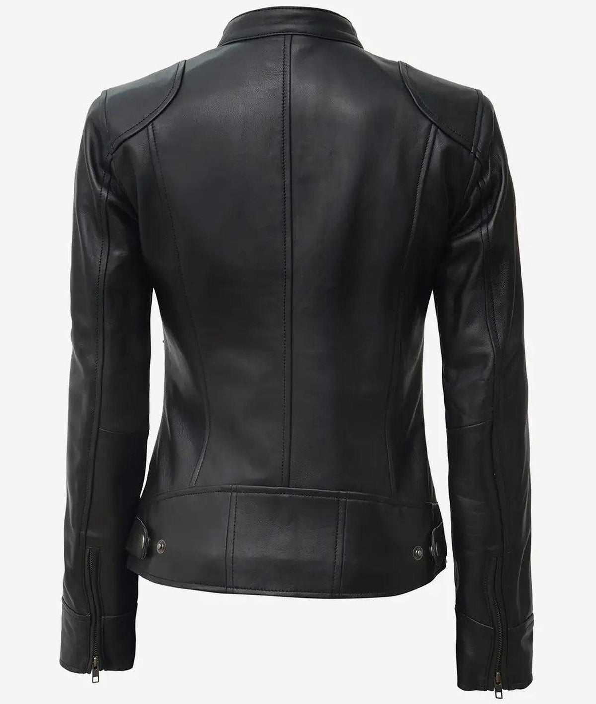 Women's Black Lambskin Leather Biker Jacket 5