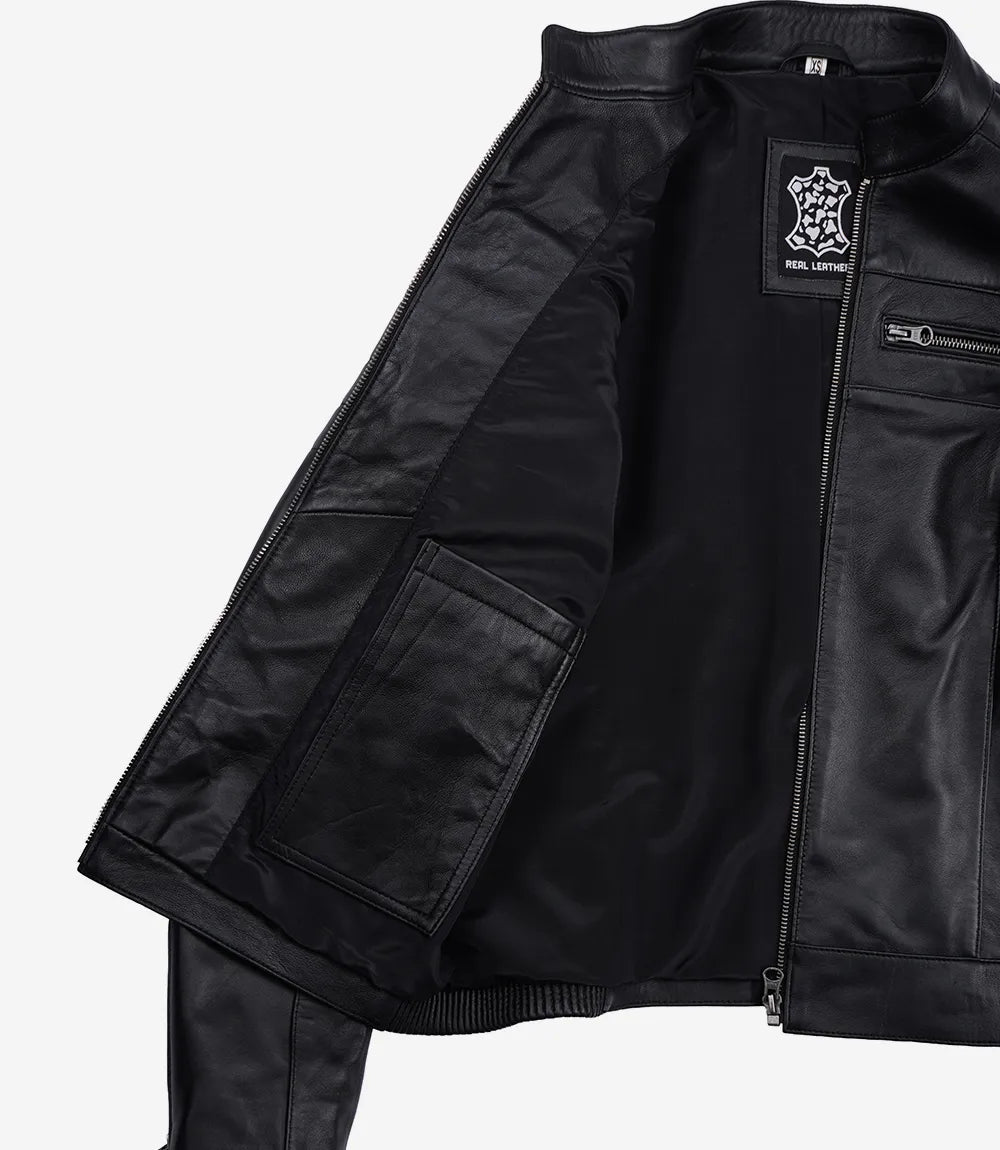 Women's Black Lambskin Leather Biker Jacket-Leather Jackets-Glompi-Glompi