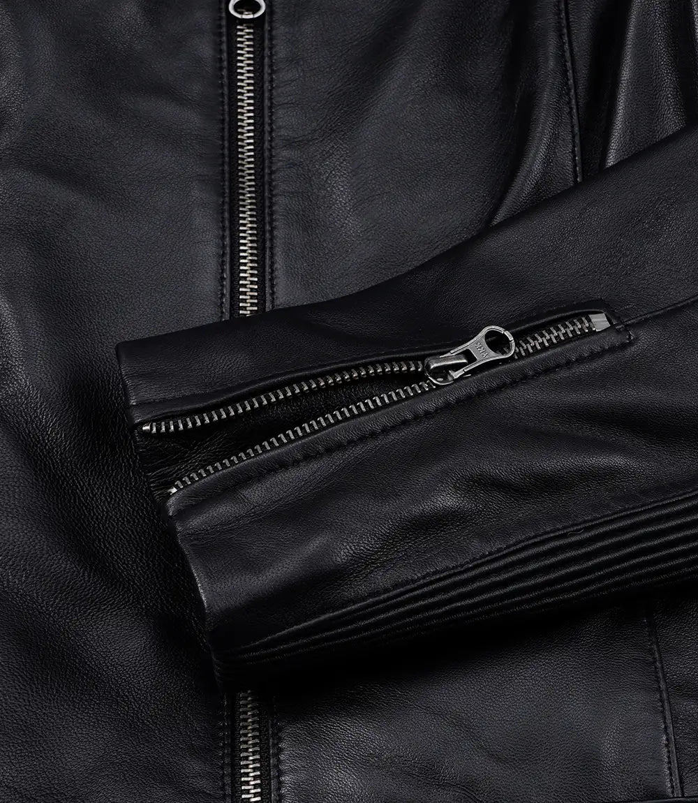 Women's Black Lambskin Leather Biker Jacket-Leather Jackets-Glompi-Glompi