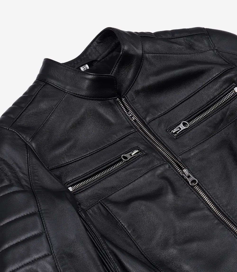 Women's Black Lambskin Leather Biker Jacket-Leather Jackets-Glompi-Glompi