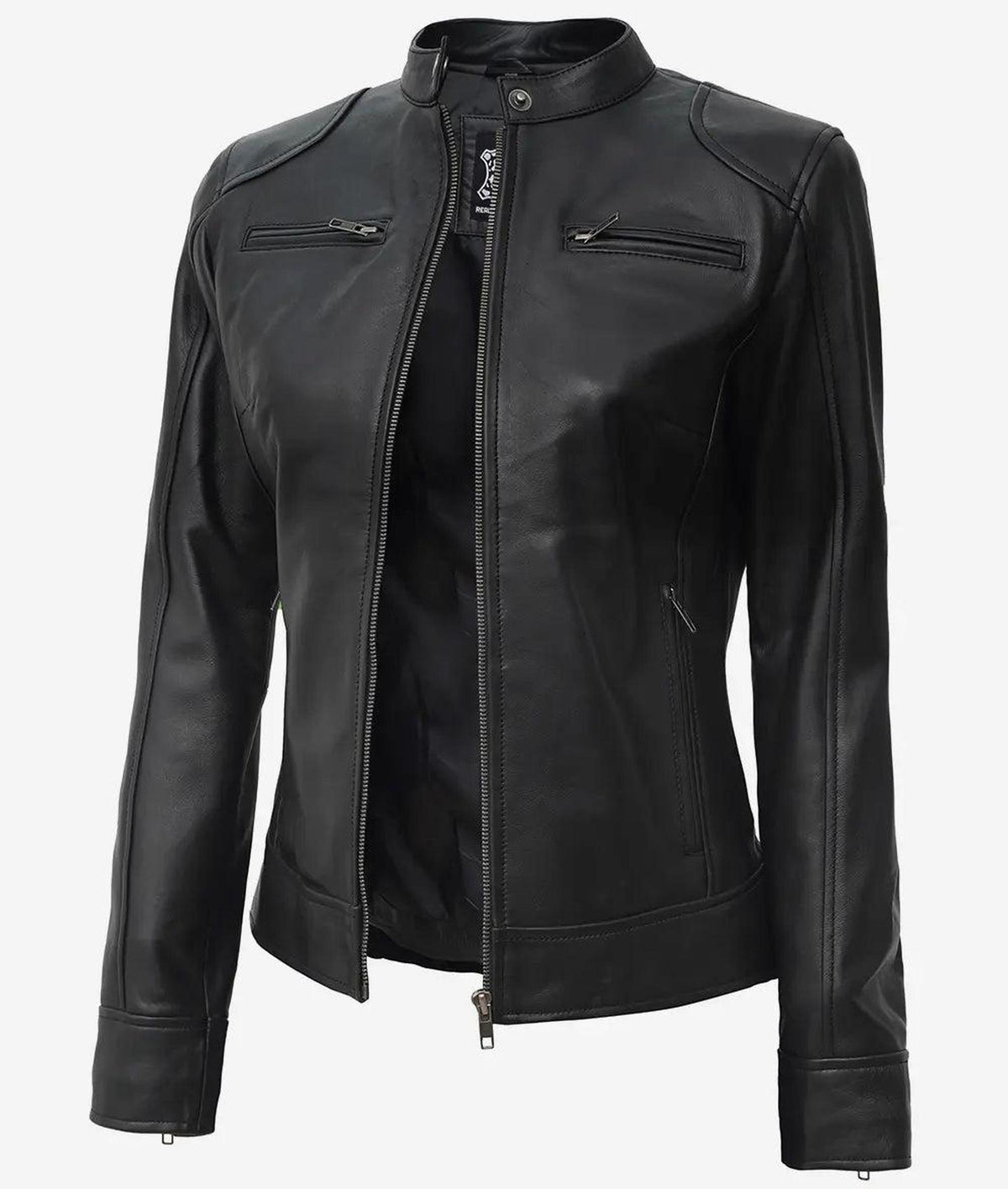 Women's Black Lambskin Leather Biker Jacket 2
