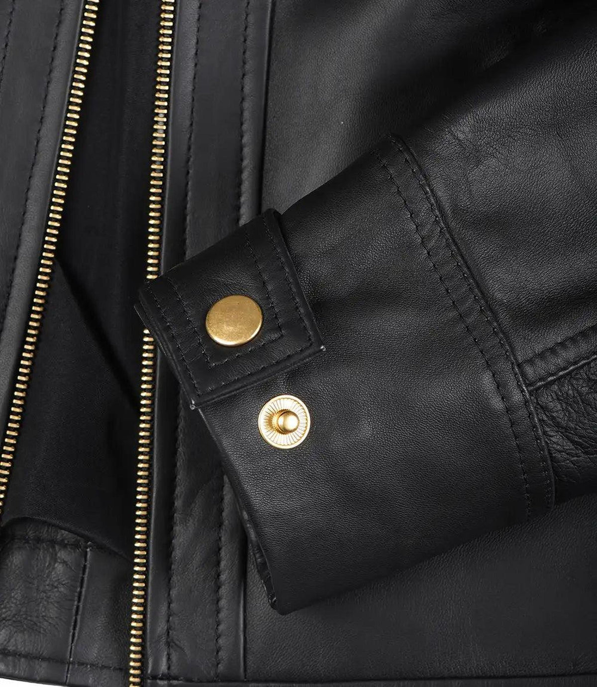 Women's Black Lambskin Leather Biker Jacket with Golden Accents-Leather Jackets-Glompi-Glompi